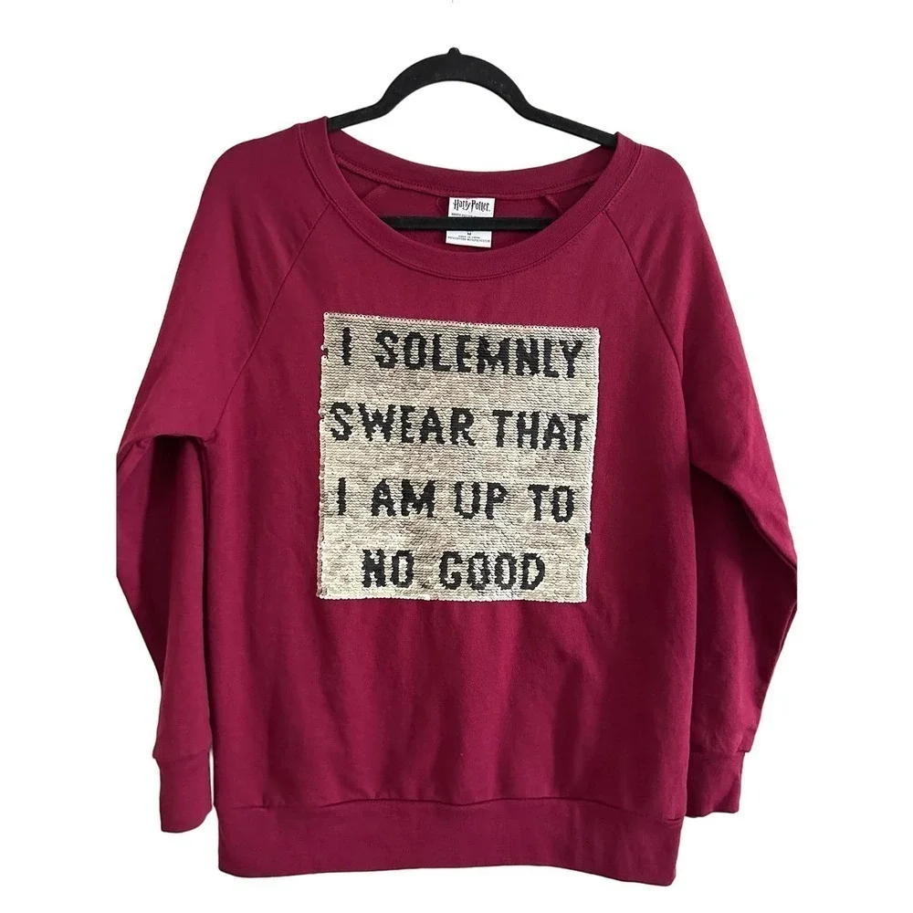 HARRY POTTER Flip Sequin Sweatshirt Marauders Map Mischief - Juniors Medium